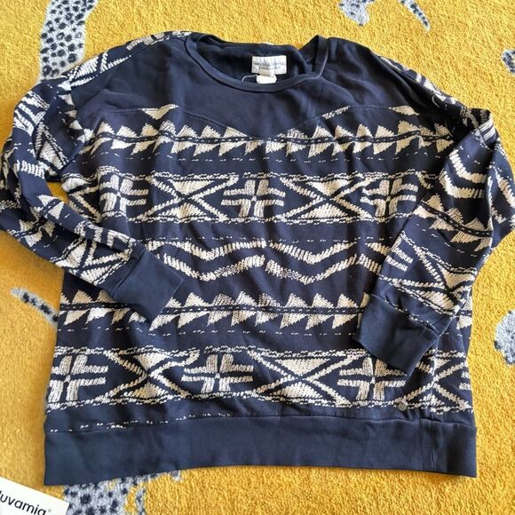 DENIM & SUPPLY Ralph Lauren Womens M Blue Cream Aztec Bohemian Sweatshirt Cotton - Picture 1 of 6